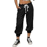 Fisoew Womens Capri Pants Casual Cinch Bottom Sweatpants Elastic Waist Drawstring Athletic Joggers Lounge Pants with Pockets