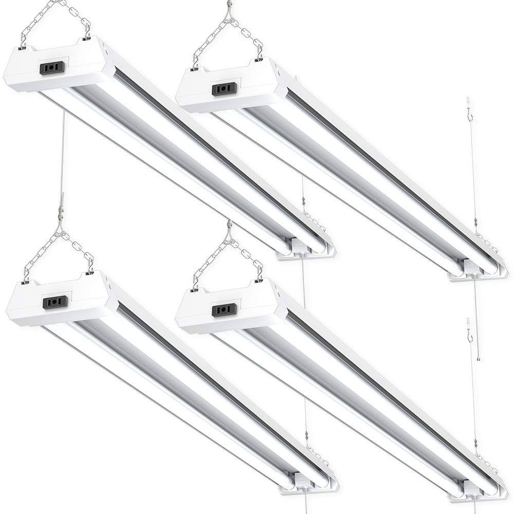 Sunco Lighting 4 Pack LED Utility Shop Light, 4 FT, Linkable Integrated Fixture, 40W=260W, 5000K Daylight, 4100 LM, Frosted Lens, Surface/Suspension Mount, Pull Chain, Garage - ETL, Energy Star