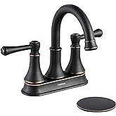 TimeArrow Oil Rubbed Bronze 2 Handle Centerset Bathroom Sink Faucet with Pop up Drain, High Arc Modern 4 Inch Bathroom Vanity Lavatory Faucet for 3 Holes with Brass 360° Swivel Spout, TAF067Y-ORB