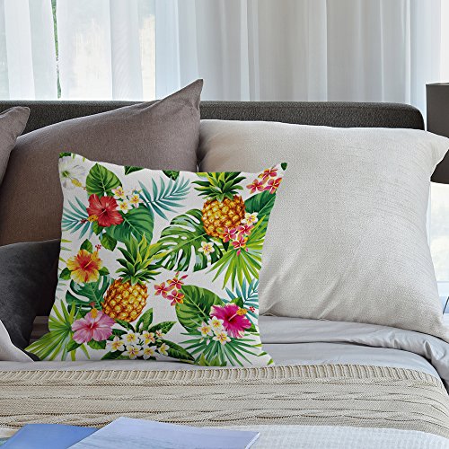 HGOD DESIGNS Pineapples Decorative Throw Pillow Cover Case Cotton Linen Outdoor Pillow Cases Square Standard Cushion Covers for Sofa Couch Bed 18x18 inch Green Yellow Pink