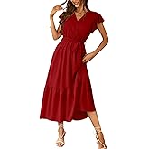PRETTYGARDEN Women's Summer Floral Boho Maxi Dress Short Sleeve Wrap V Neck Ruffle Long Flowy Beach Wedding Guest Dresses