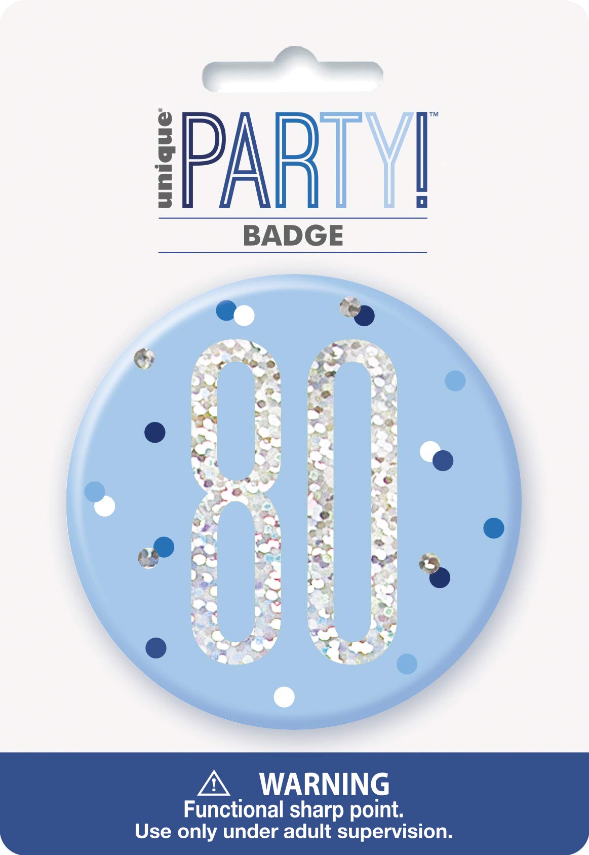 Glitz Blue & Silver 80th Birthday Badge - Perfect Celebration Accessory for the Special Day - 1 Pc