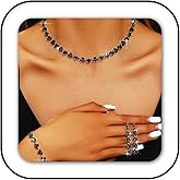 Aukmla Bridal Wedding Jewelry Set Silver Rhinestones Choker Necklaces Earrings Bracelet Sets Prom Jewelry for Women and Brides