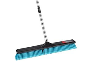 NOLOPAU 24" Push Broom, Heavy Duty Outdoor Commercial Broom for Cleaning with 55" Long Handle and Stiff Bristles, for Driveway Garage Yard Patio Warehouse Concrete Floor Cleaning