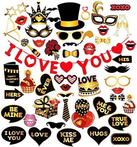 Bdecoll Valentine Decorations,Valentines Photo Props and Banner - 50 Props - LOVE Banner -Valentines Day/Wedding Party Decorations Photo Booth