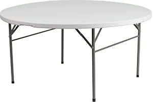 Flash Furniture Scarborough 5' Round Plastic Folding Table with Carrying Handle, Plastic Foldable Table for Indoor/Outdoor Events, White