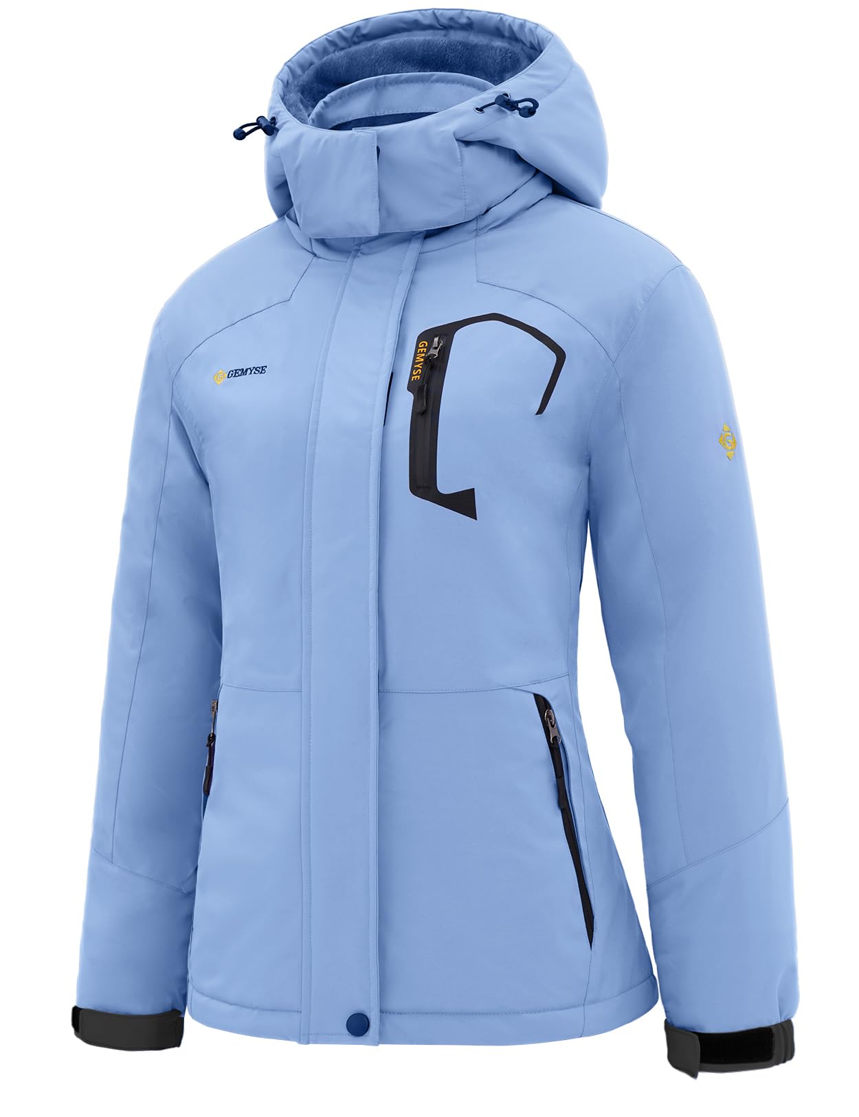GEMYSE Women's Ski Snow Jacket Warm Winter Waterproof Coat Snowboard Rain Jacket Hooded Windproof Windbreaker(Virtual Blue,Large Image