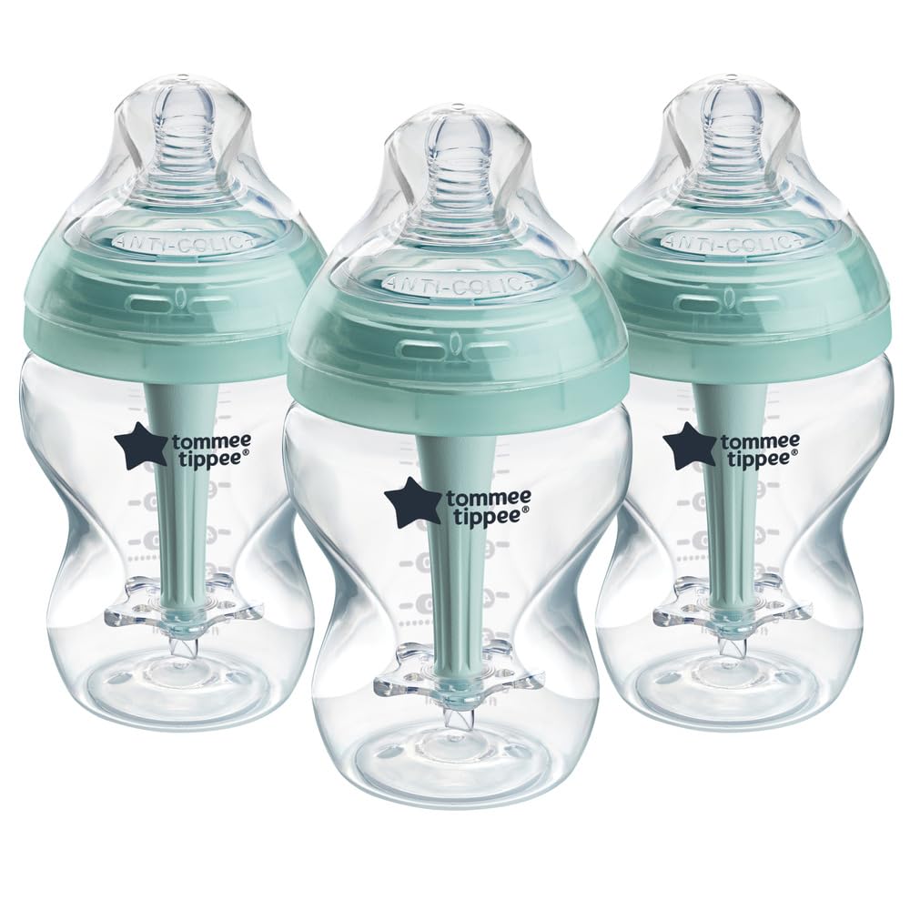 Tommee Tippee Advanced Anti-Colic Baby Bottles for 0m+, Pack of 3 260ml Baby Bottles, with Slow Flow Breast-Like Teat for a Natural Latch, Self-Sterilising and BPA Free, Baby Feeding Essentials