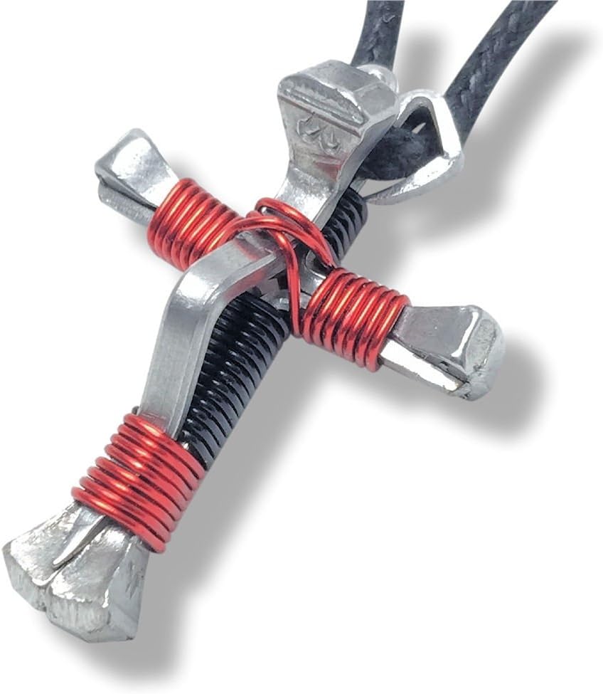 Horseshoe Crosses5 Nail Horseshoe Nail Cross Necklace - You Pick Colors! (Black & Red Cross Necklace)