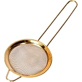Tea Life 3 Inch Stainless Steel Fine Mesh Tea Strainer with Handle, Gold Brass Finish