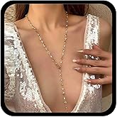 Xduargs Boho Crystal Y Lariat Necklace Gold Heart Choker Necklace Vintage Hollow Heart Pendant Necklace Adjustable CZ Heart Long Chain Necklace Jewelry for Women