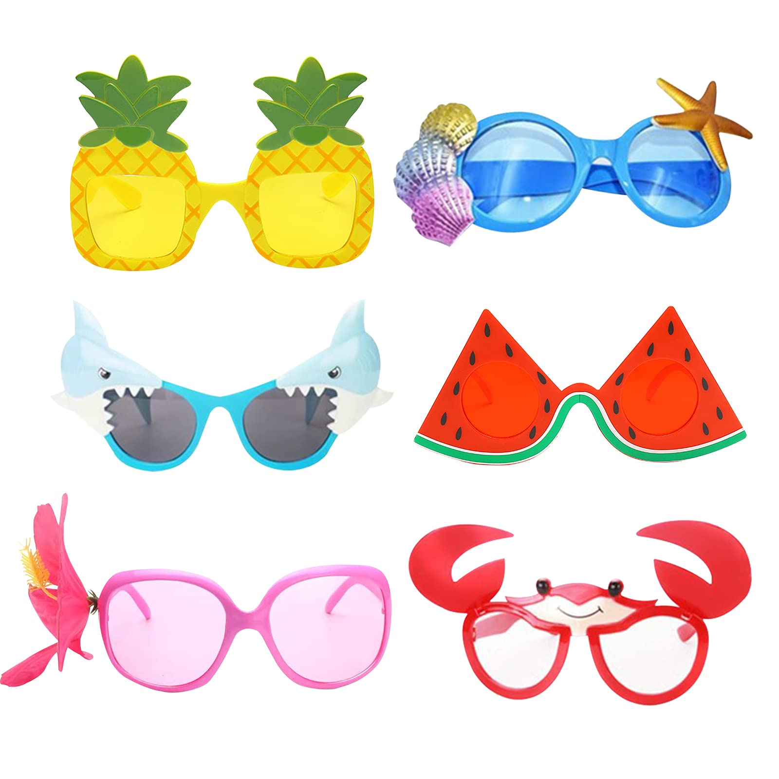 6 Pairs Novelty Party Glasses for Kids Adults, Funny Eye Glasses, Beach Party Sunglasses, Hawaiian Sunglasses, Tropical Sunglasses, Photo Prop Party Supplies Summer Luau Party Supplies