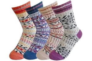 JOYCA & CO. 3-5 Pairs Womens Multicolor Fashion Warm Wool Cotton Thick Winter Crew Socks