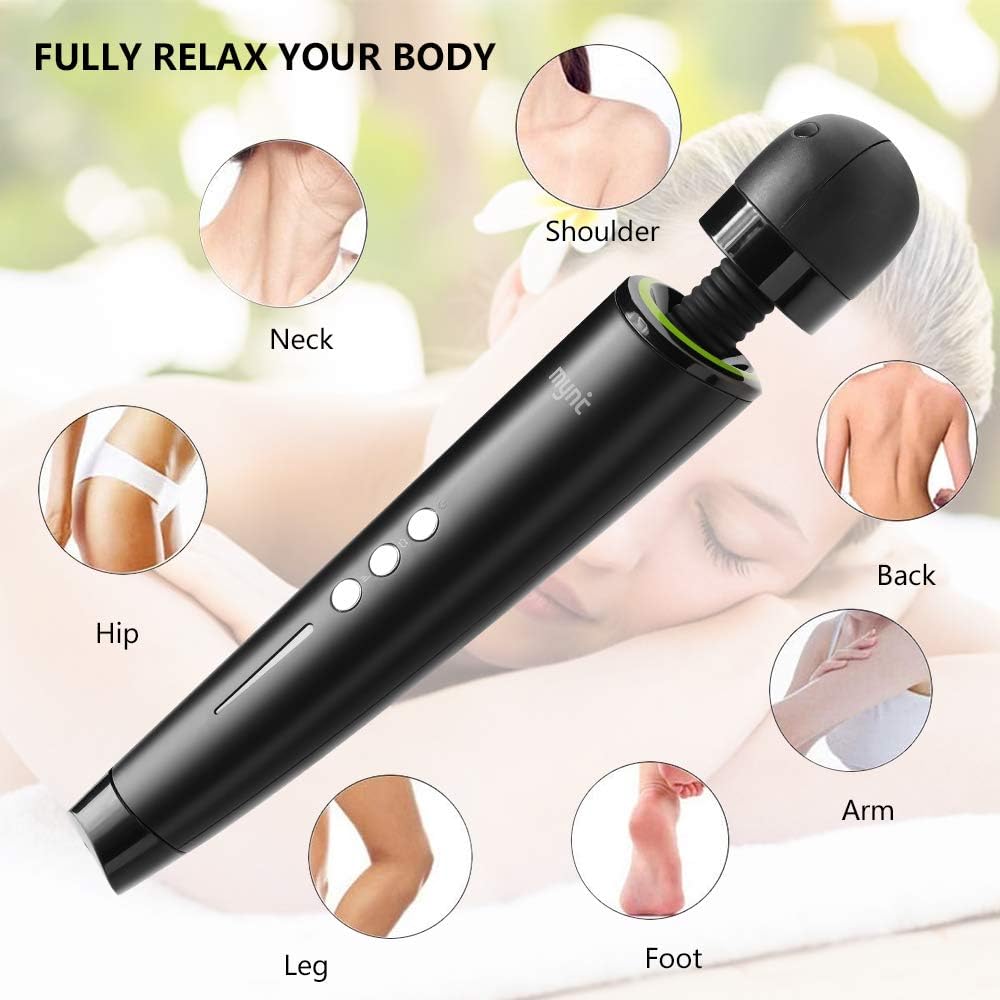 Mynt Cordless Handheld Massager, Powerful Portable Wand Massager with 2h Battery, Custom Settings and 2X Textured Massage Heads: Health & Personal Care