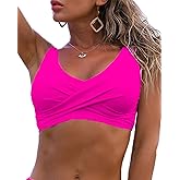 Fanuerg Women's Twist Front Bikini Top V Neck Push Up Padded Swimsuit Top Bathing Suits