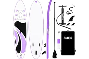 SUDOO Inflatable Stand Up Paddle Board 10‘x30‘‘- Ultra-Light SUP with Backpack, Pump, Paddle, Coil Leash, 3 Fins, Repair Kit, Stable Design, Non-Slip EVA Deck for Adults & Youth