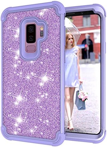 Galaxy S9 Plus Case, KAMII 3-IN-1 Design Luxury Sparkle Glitter Bling Shiny Full-body Protective Hard Shell Rubber Bumper Shockproof Armor Case Cover for Samsung Galaxy S9 Plus/S9+ (Light Purple)