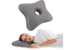 Wuronsa Ear Piercing Pillow, Upgrade Soft Memory Foam Ear Pillow for Side Sleepers, Pillow with Ear Hole for Ear Pain Relief, CNH Pillow for Ear Piercings, Earplugs, Headphones (Light Grey)