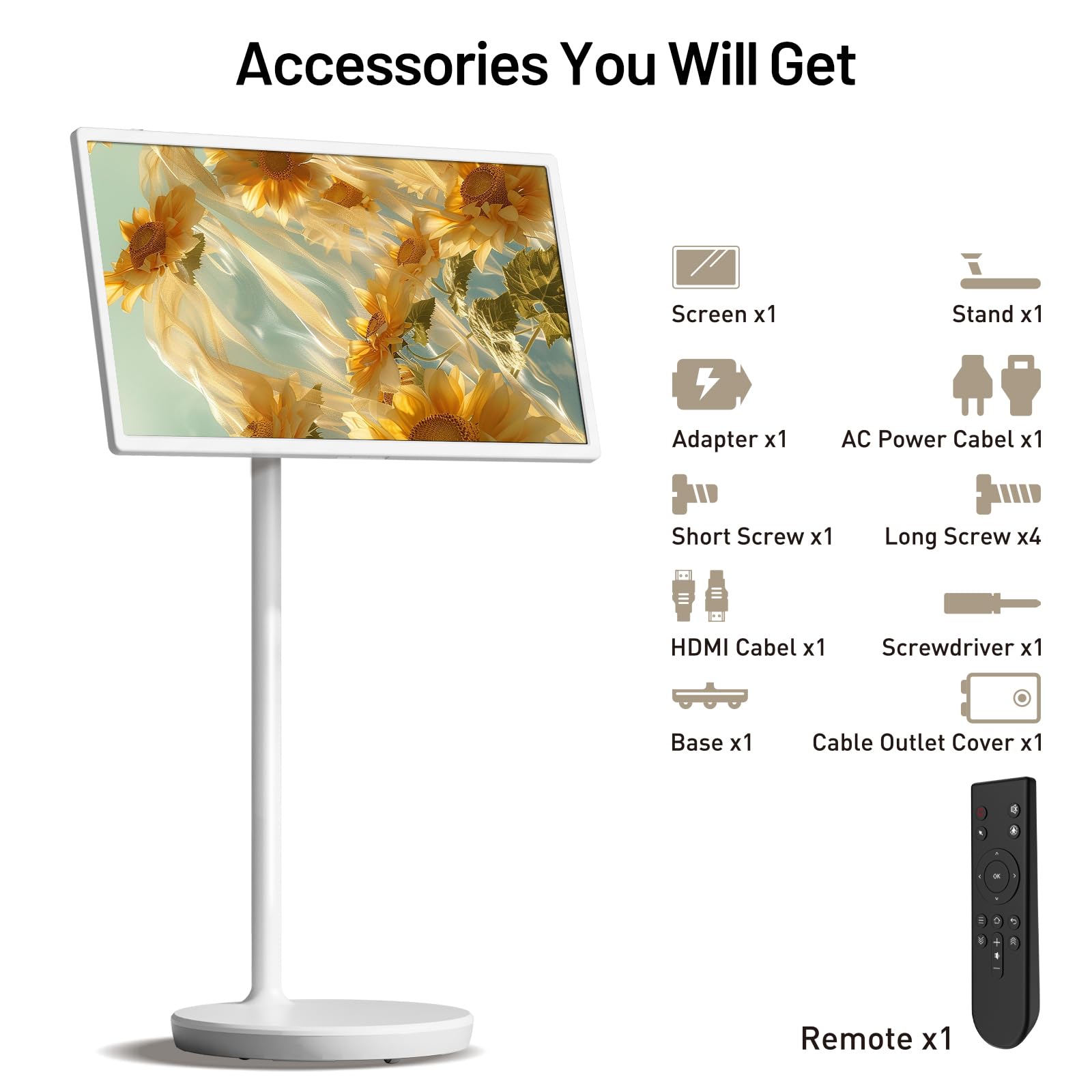 32-Inch Portable TV with Touch Screen | 6GB RAM + 128GB Storage | 1080P Full HD Portable Monitor with Built-in 8-Hour Battery | Android 13 OS | Rolling TV on Wheels | Remote Control