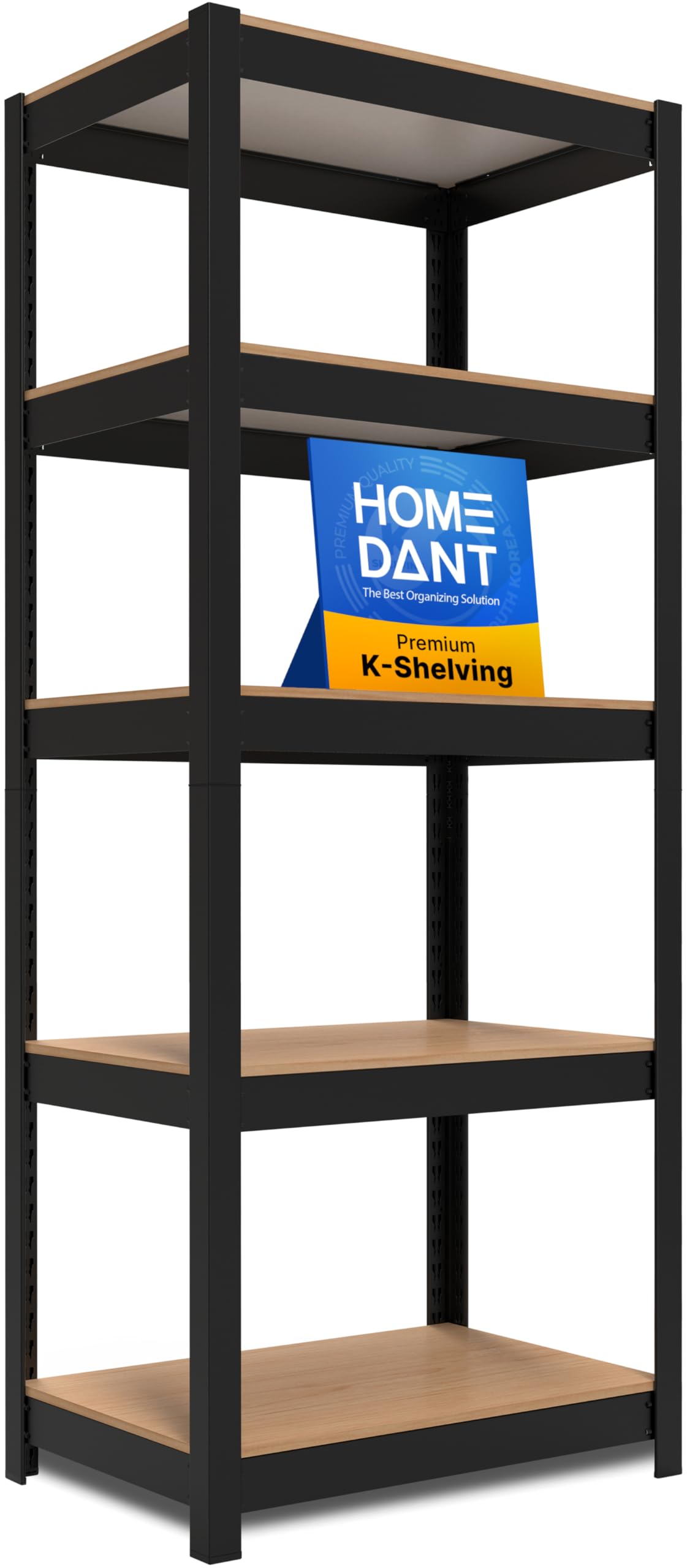 HOMEDANT House 5 Tier Heavy Duty Garage Shelving Adjustable Metal Rack Storage Shelves Standing Shelf Unit Organizers Pantry Closet Office (1, Black, 24.4" W x 16.2" D)