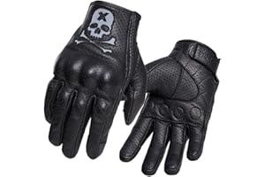 Keebik Goatskin Leather Motorcycle Motorbike Powersports Racing Gloves Reflective Skull Touchscreen for Men and Women Model