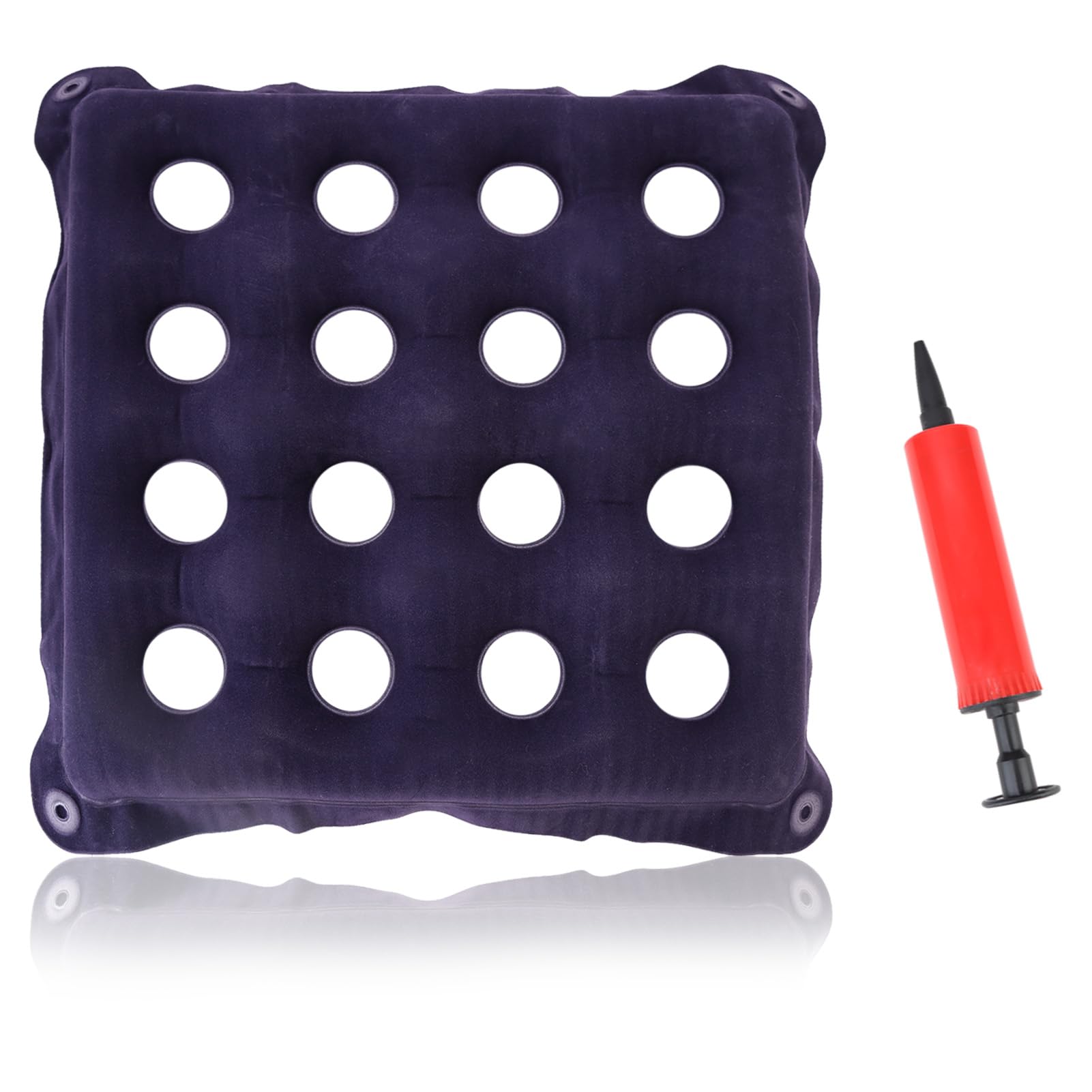 Pressure Relief Cushion for Prevention Sores Inflatable Seat Air Cushions for Bottoms Flocking Fabric 16 Holes Square Mat Anti Bedsore Cushion for Wheelchairs Office Chairs Car with Bonus Air Pump