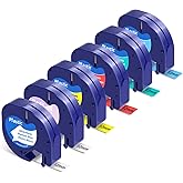 Compatible with Dymo Letratag Refills 6-Pack Colored White Plastic Label Tape Replacement for Dymo Label Maker Refills 1/2" x 13' (12mm x 4m) for Letra Tag LT 100H 100T QX50