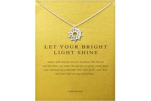 LANG XUAN Message Card Compass Pendant Necklace Friendship Sun Good Luck Elephant Starfish Pendant Chain Necklace with Gift Card