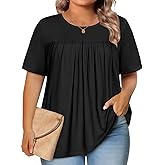 JOELLYUS Womens Plus Size Tops Short Sleeve Summer Tunic Casual Loose Fit Crewneck Shirts Blouse