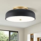 ONESMING Dimmable LED Ceiling Light Fixture, 2700K-6000K 5CCT Modern Mid-Century Semi Flush Mount Ceiling Light, Black Close 