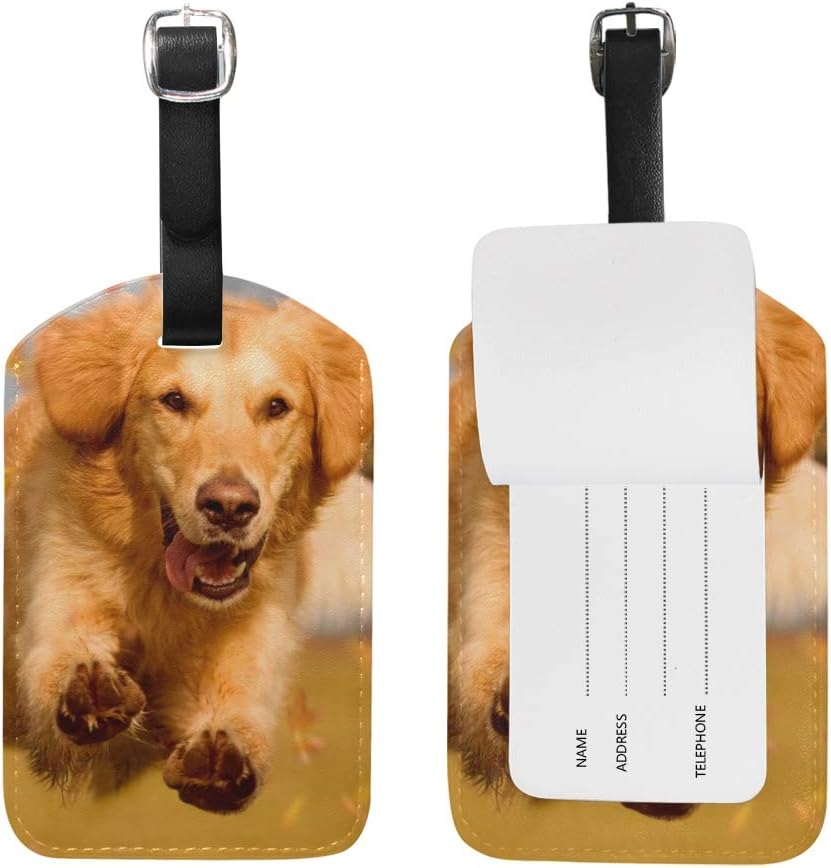 Leather Luggage Tag Golden Retriever Jumping Baggage Tag