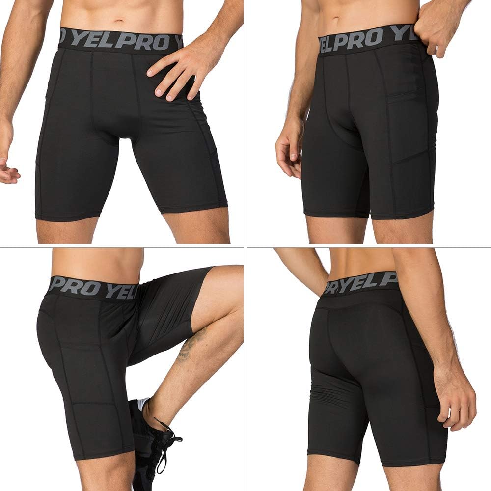 Lixada Men's Compression Shorts Pants Sports Baselayer Tights Active Workout Underwear Leggings with Pockets : Clothing