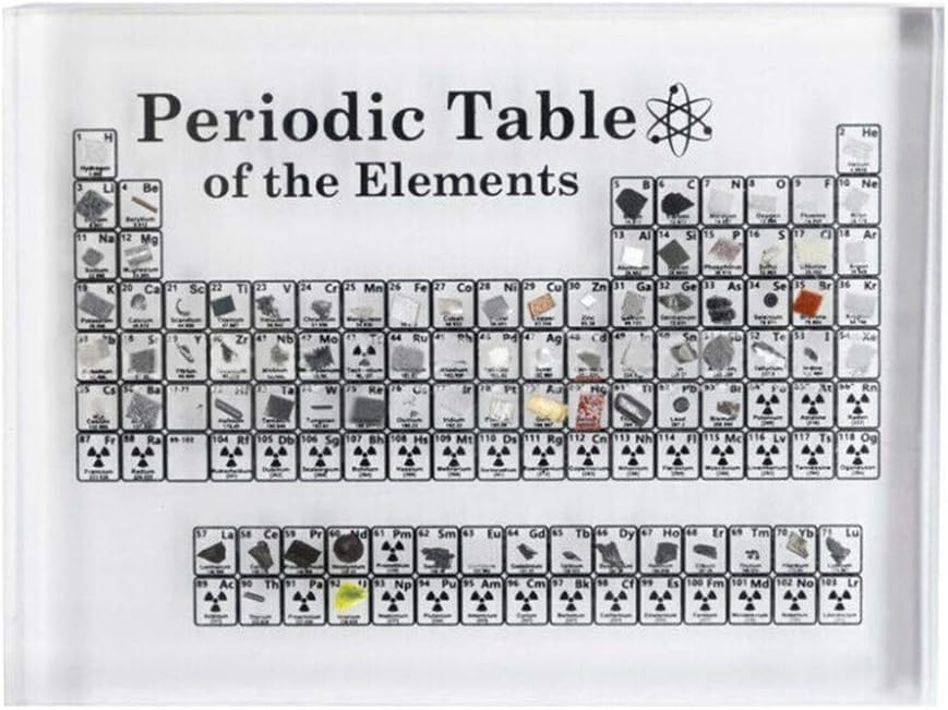 Xiaolizi Exquisite Acrylic Periodic Table Display with Real Elements Kids Teaching School Day Birthday Gifts Chemical Element Display Home Decor