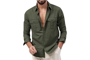 Casual Cargo Shirt Men Fishing Ripstop Twill Workwear Button Down Shirt Military Hunter Long Sleeve Tops with Pocket