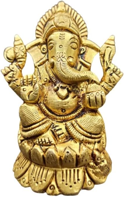 BHARAT HAAT Brass Kamal Sitting Ganesha Idol Handicrafts Ganesha Bhagwan Idol Ganpati Murti Statue for Home Office Entrance Decor Pooja Best for Gift (3 inch, Yellow) BH07160