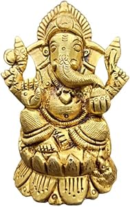 BHARAT HAAT Brass Kamal Sitting Ganesha Idol Handicrafts Ganesha Bhagwan Idol Ganpati Murti Statue for Home Office Entrance Decor Pooja Best for Gift (3 inch, Yellow) BH07160