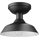 Globe Electric 44677 Kurt 1-Light Outdoor Indoor Flush Mount Ceiling Light, Matte Black, Bulb Not Included