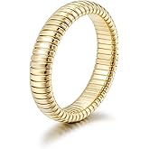 CIUNOFOR 14K Gold Plated Statement Rings, Stainless Steel Stackable Band Ring for Women, 0.2" Wide, Fit Size 6 to 9