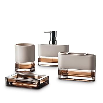 Freelance Float Acrylic 4 Pieces Bathroom Set-Dispenser, Toothbrush Holder, Tumbler & Soap Dish, Brown