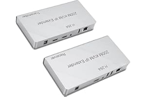 Yunseity KVM HD Extender, 200m DVI KVM Over IP Extender with 3 USB Ports Remote Control, for PC HDTV Display (US Plug)