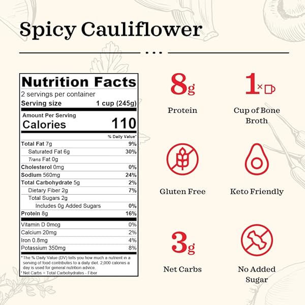 KETTLE & FIRE SPICY CAULIFLOWER SOUP WITH BONE BROTH, 16.9 OZ