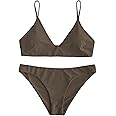 ZAFUL Women's Solid Spaghetti Strap Bralette Bikini Set Two Piece Swimsuit