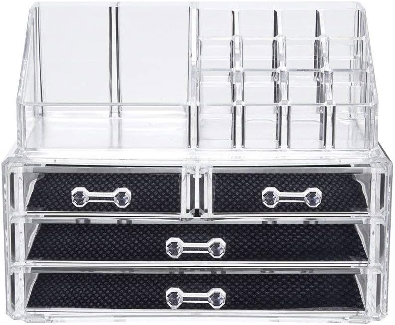Acrylic Makeup Cosmetic Jewelry Organizer,Alotpower 2 Pieces Set Storage Display Holder with Drawer for Makeup and Jewelry Accessory