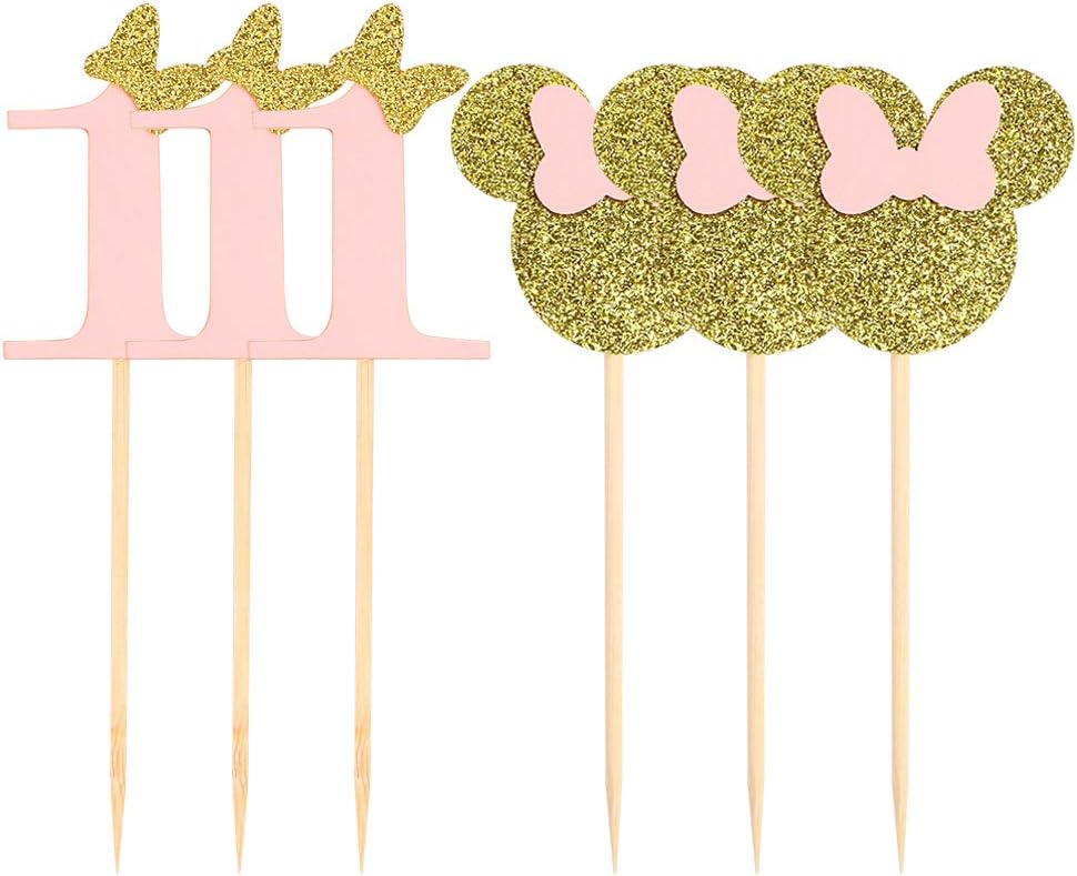 Unimall 24 Adornos Para Cupcakes Inspirados En Minnie Mouse Para Primer Cumpleanos Decoracion Para Tartas Costura Y Manualidades Hogar Y Cocina