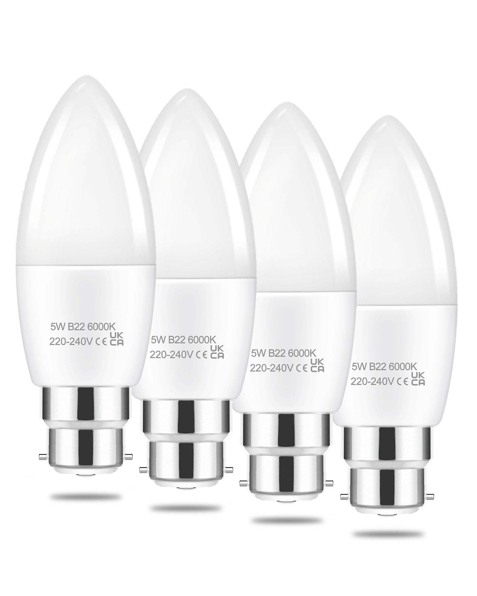 EvaStary B22 Bayonet Candle Bulb, LED Bayonet Light Bulb 40W Equivalent, B22 LED Candle Bulbs Cool White 6000K, C37 5W Candle Cap, Non-Dimmable,Pack of 4 — image 1