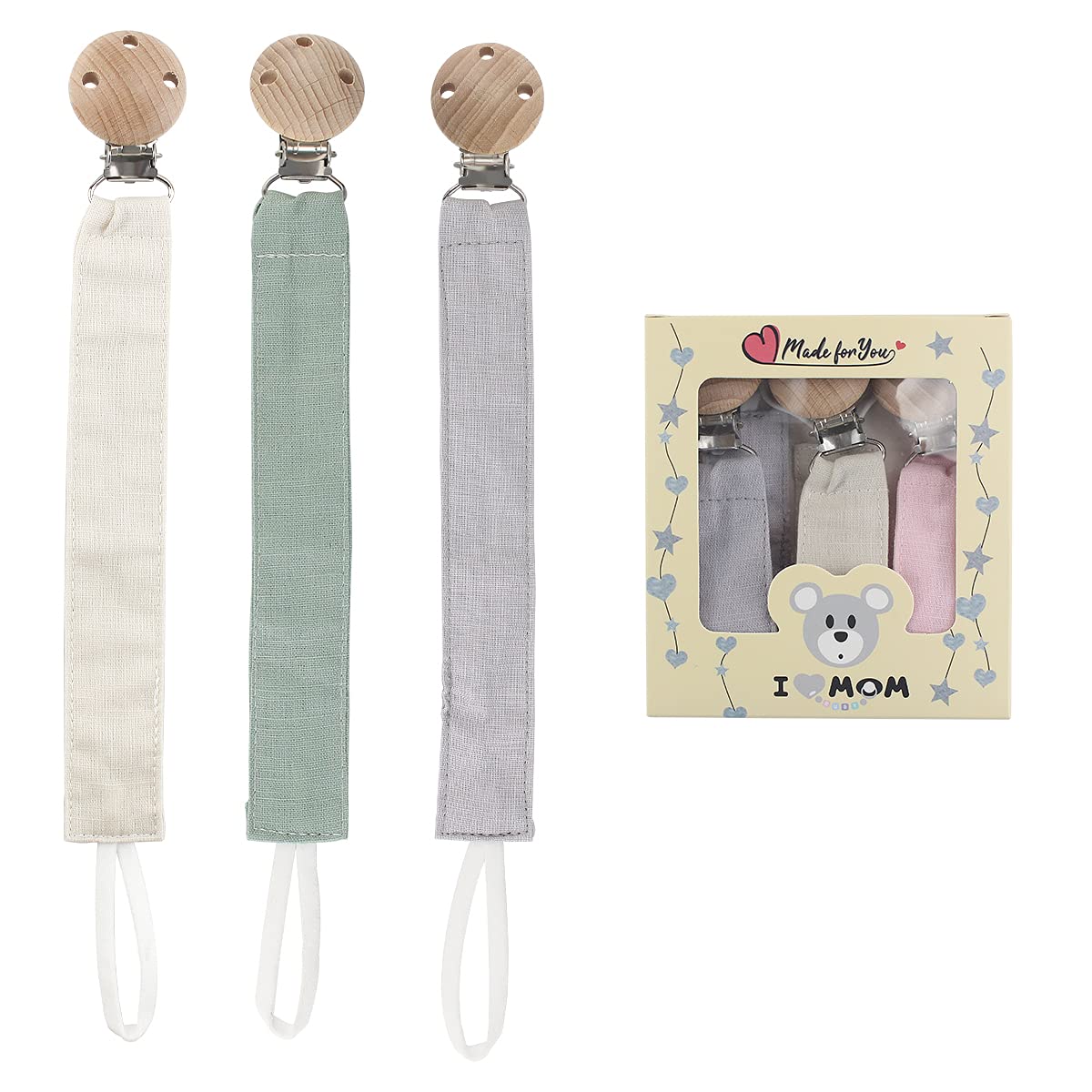 RUBY 3-Piece Dummy Chain Fabric Set, Cotton Dummy Chain for Girls and boy, Dummy Chains with Beech Wood Clip
