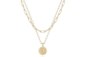 Yoosteel Christmas Gifts for Women, Gold Initial Necklaces for Women 14K Gold Plated Dainty Layering Paperclip Link Chain Necklace Coin Initial Layered Necklace Birthday Gifts Stocking Stuffers