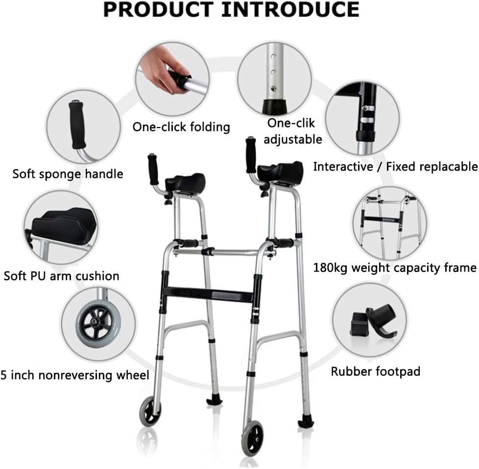 TXDWYF Walking Frame with Wheels/Walking Aids with Wheels/Walking Frames for The Elderly/Rollators/Standard Walkers/Walking Frames/Walkers Hemiplegia Rehabilitation Stand, 4wheel+seat -