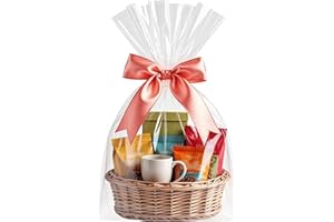 Morepack Cellophane Bags,16x24 Inch 20 Pcs Cellophane Wrap for Gift Baskets, Clear Basket Bags