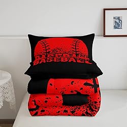 Baseball Comforter Set Full Size Kids Red Black